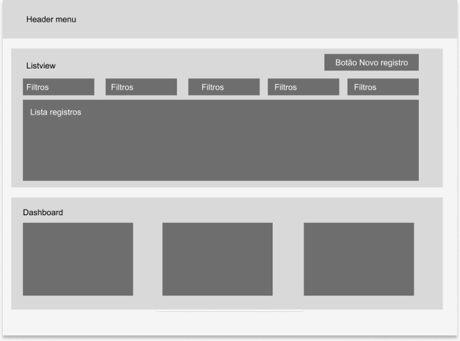 Wireframe listview — lista de registros com filtros